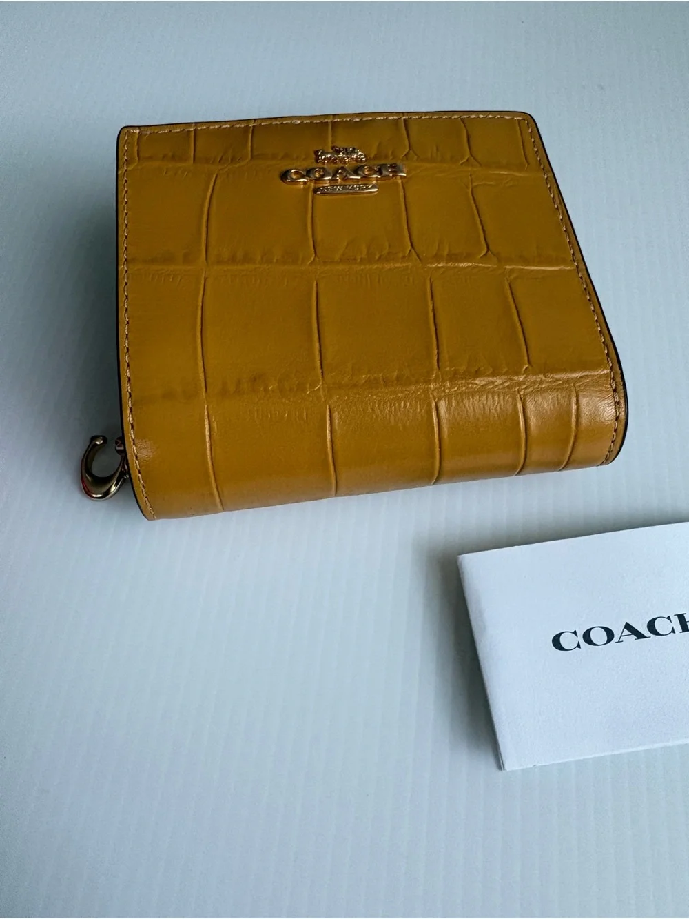 Coach Croc-Embossed Leather Bifold Wallet in Mustard